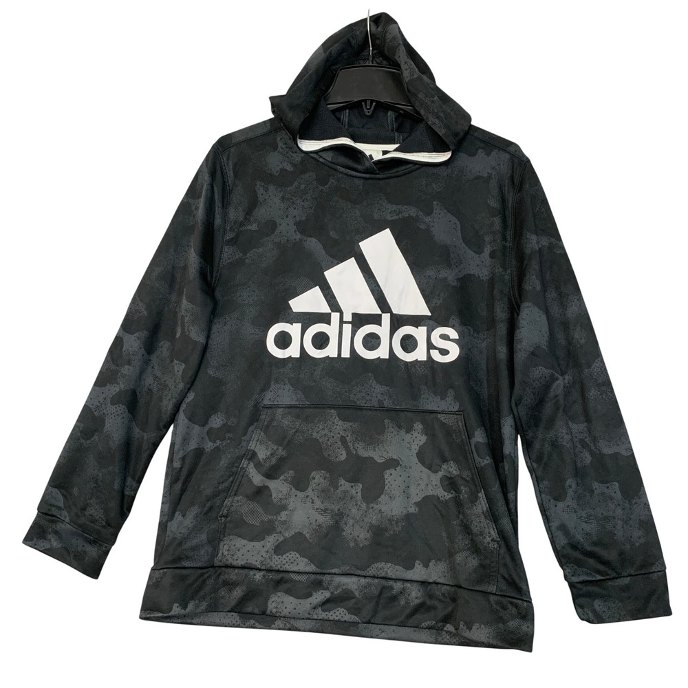 adidas Youth XL Black Camo Pullover Hoodie Polyester Fleece Logo